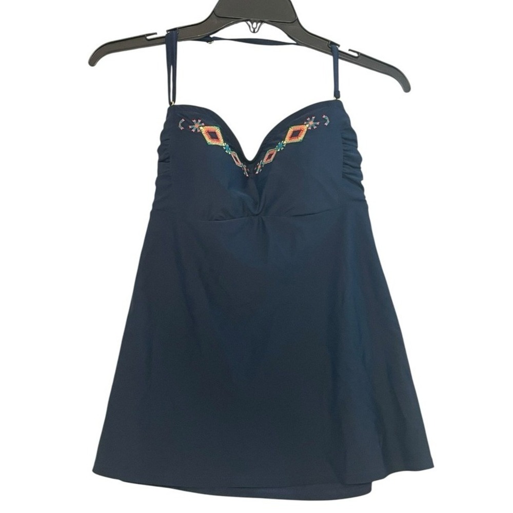 Jessica Simpson Navy‎ Bikini Top Medium with Embroidered Accents